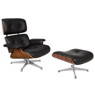 Replica Eames Lounge chair met chromen voet van Charles & Ray Eames